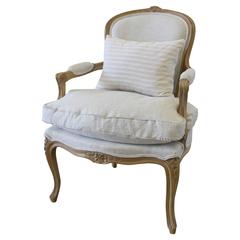 Vintage French Louis XV Style Armchair in Belgian Linen