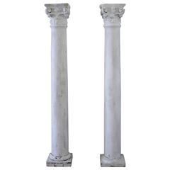 Antique Pair of Carved Wood and Plaster Capitol Columns