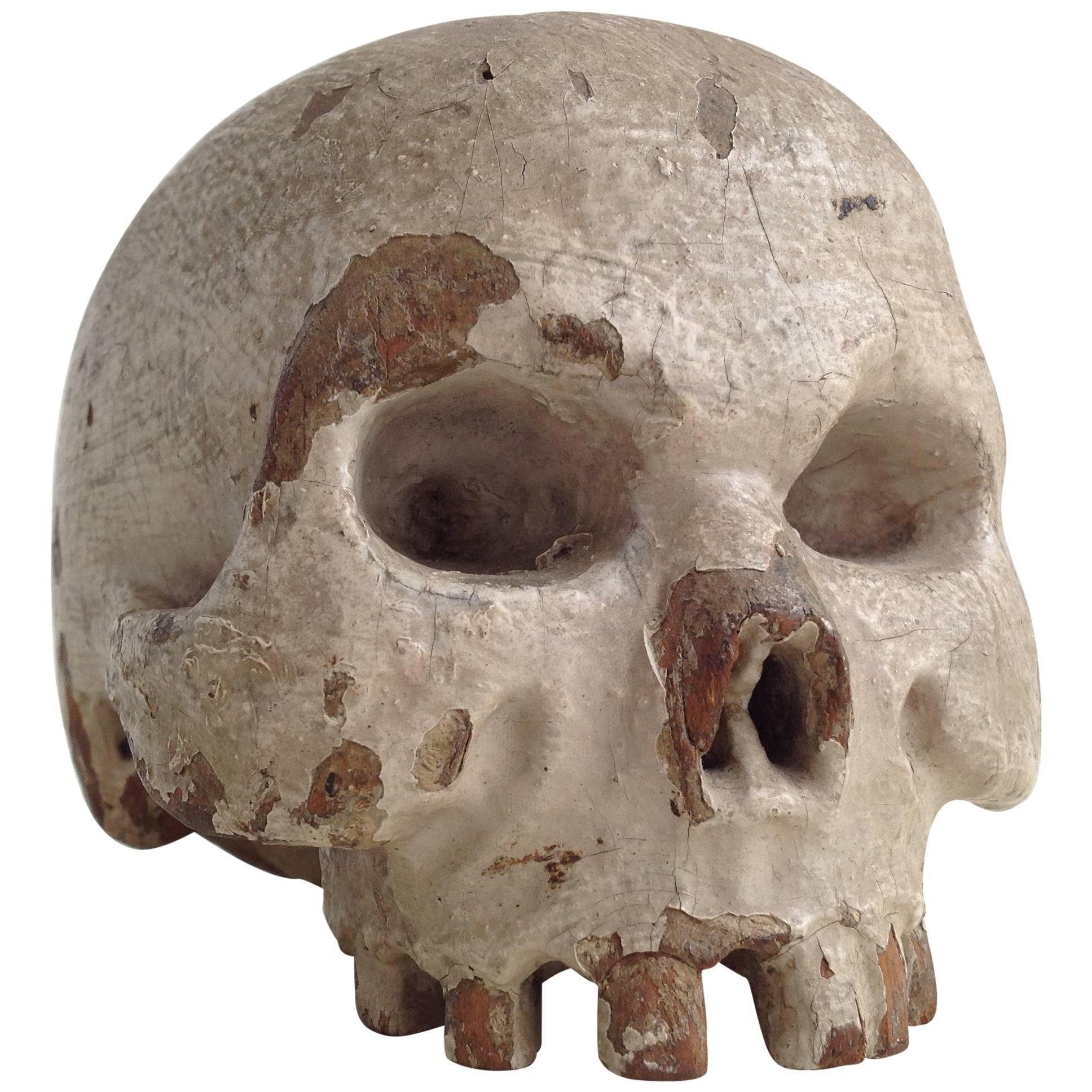 Wooden Skull, 18th Century For Sale
