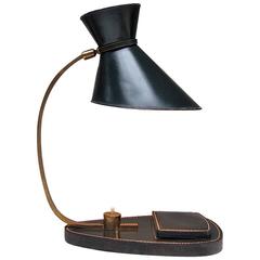 Vintage Leather Clad Desk Lamp, Attributed to Jacques Adnet, circa 1950s