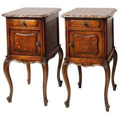 Antique Pair of 19th Century French Marble-Top Nightstands