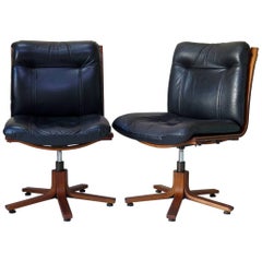 Pair of Scandinavian Leather and Plywood Desk Chairs, circa 1960s