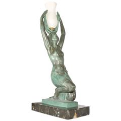 Vintage Art Deco Style Bronze Figurine Table Lamp after a model by Fayral Le Verrier