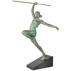 Art Deco Style Bronze Amazone Au Javelot after a model by Le Faguays Le Verrier