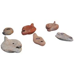Collection of Six Roman Red and White Ware Clay Oil Lamps, 100-300 AD