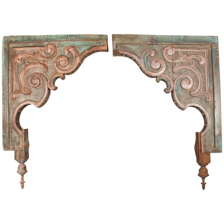 Pair of Painted Teak Wood Corbels