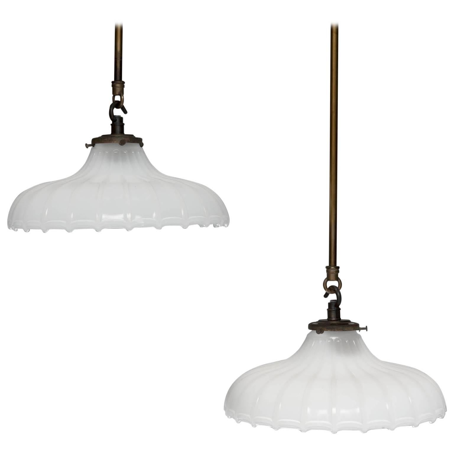 Pair of Victorian Milk Glass Hanging Lights For Sale