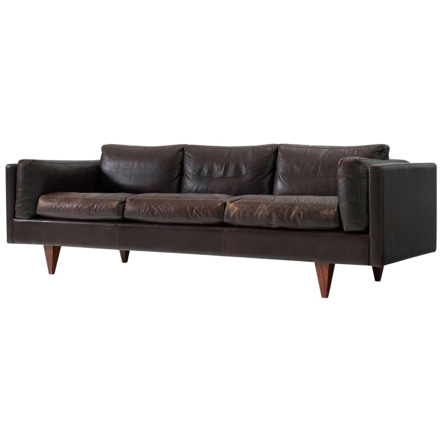 Illum Wikkelsø Brown Leather Three-Seat Sofa