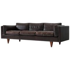 Illum Wikkelsø Brown Leather Three-Seat Sofa