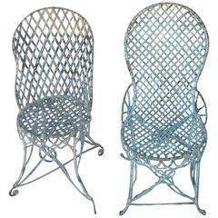 Antique Pair of Victorian Garden Wire Chairs
