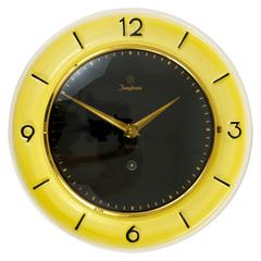 Retro Pastel Yellow Junghans Mid-Century Brass Wall Clock, Germany, 1950s