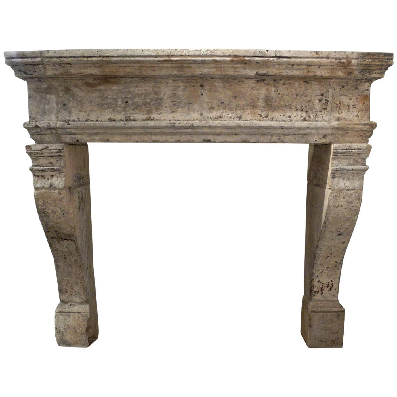 Large Antique 17th Century Stone Mantel with Carved Legs and Lintel For Sale