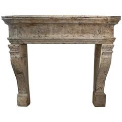 Large Antique 17th Century Stone Mantel with Carved Legs and Lintel