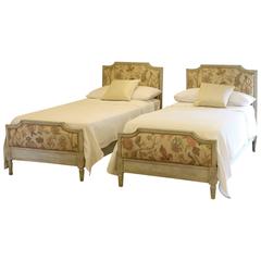 Antique Matching Pair of Twin French Upholstered Beds, WP9