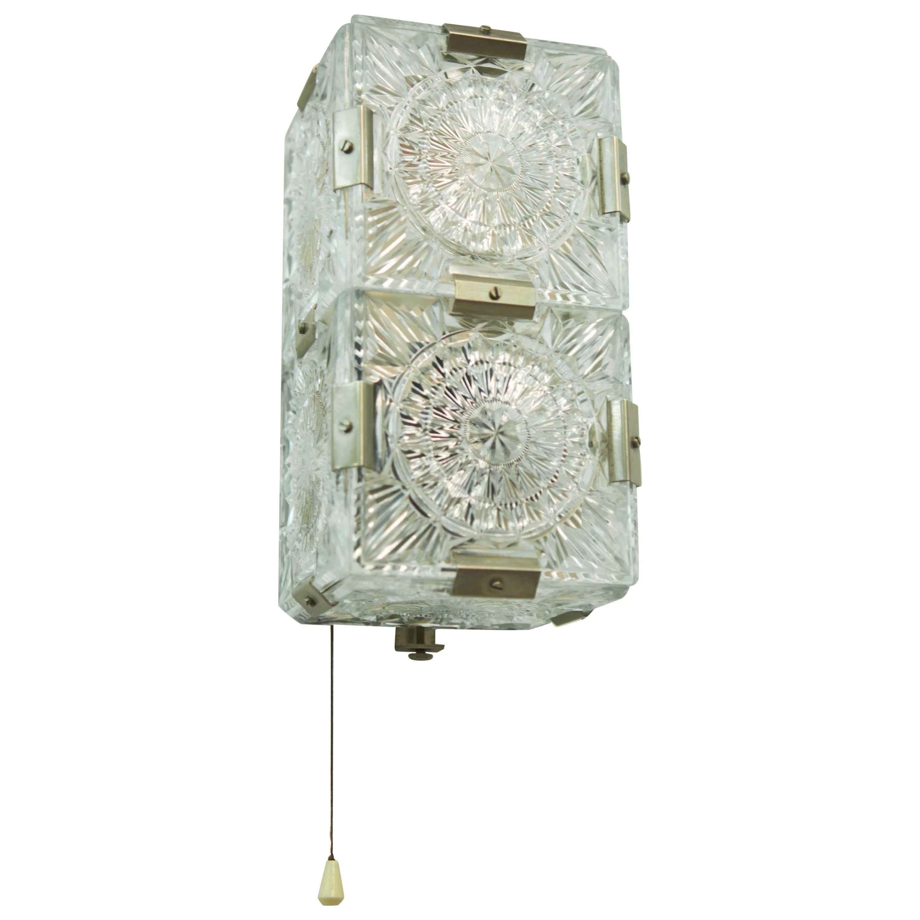 Midcentury Pressed Glass Sconce, Wall Light For Sale