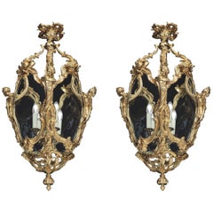 Pair of French Gilt Bronze and Glass Lanterns in the Louis XV Manner