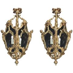 Pair of French Gilt Bronze and Glass Lanterns in the Louis XV Manner 4