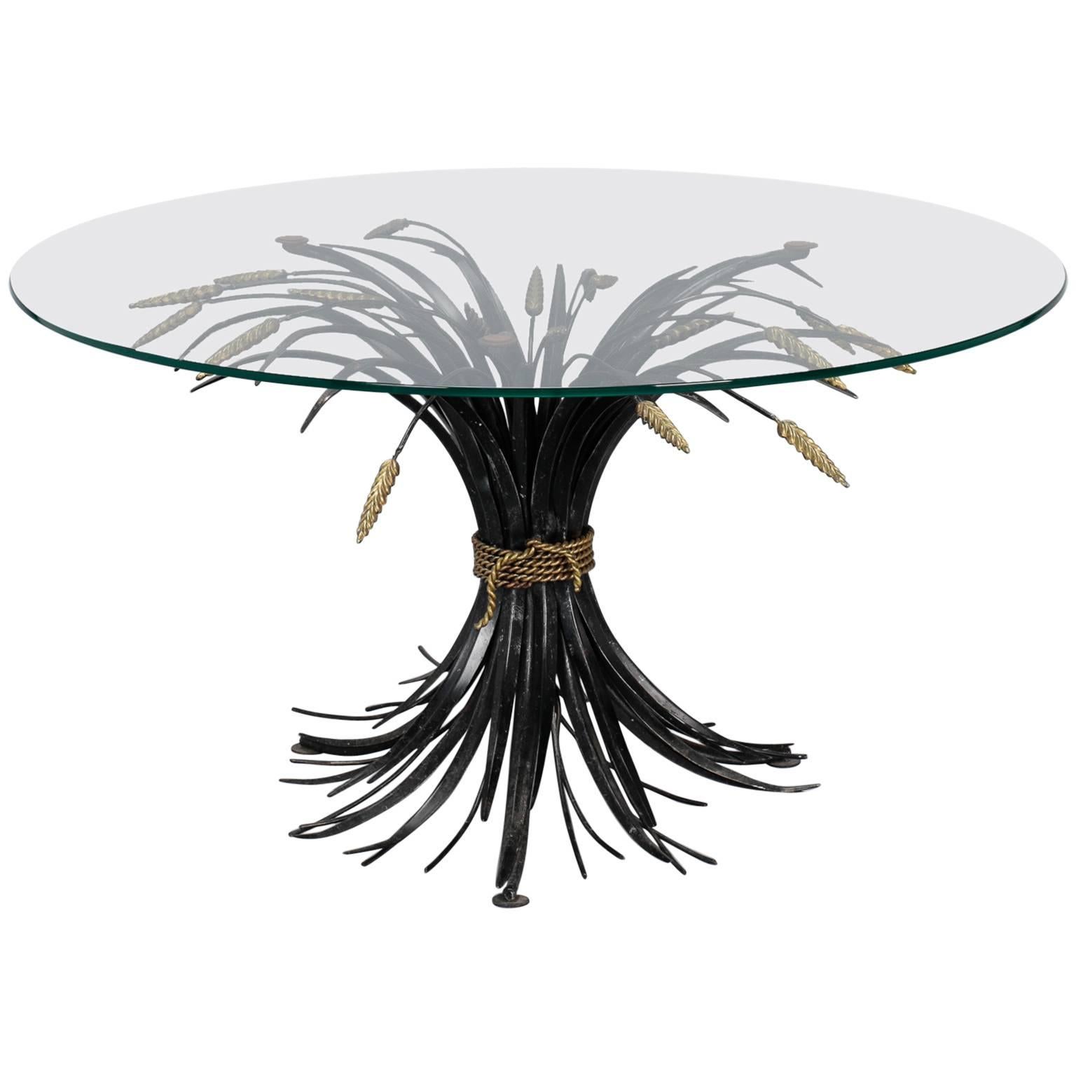 Italian Black and Gilt Wheat Sheaf Table with Glass Top