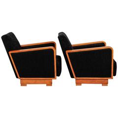 Pair of French Black Art Deco Armchairs