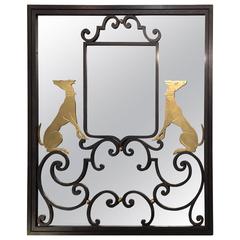 Art Deco Iron Mirror with Brass Dogs