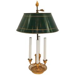 Wonderful French Bronze Neoclassical Bouillotte Four-Light Lamp Green Tole Lamp