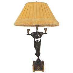 Wonderful French Empire Neoclassical Figural Gilt Patinated Bronze Regency Lamp
