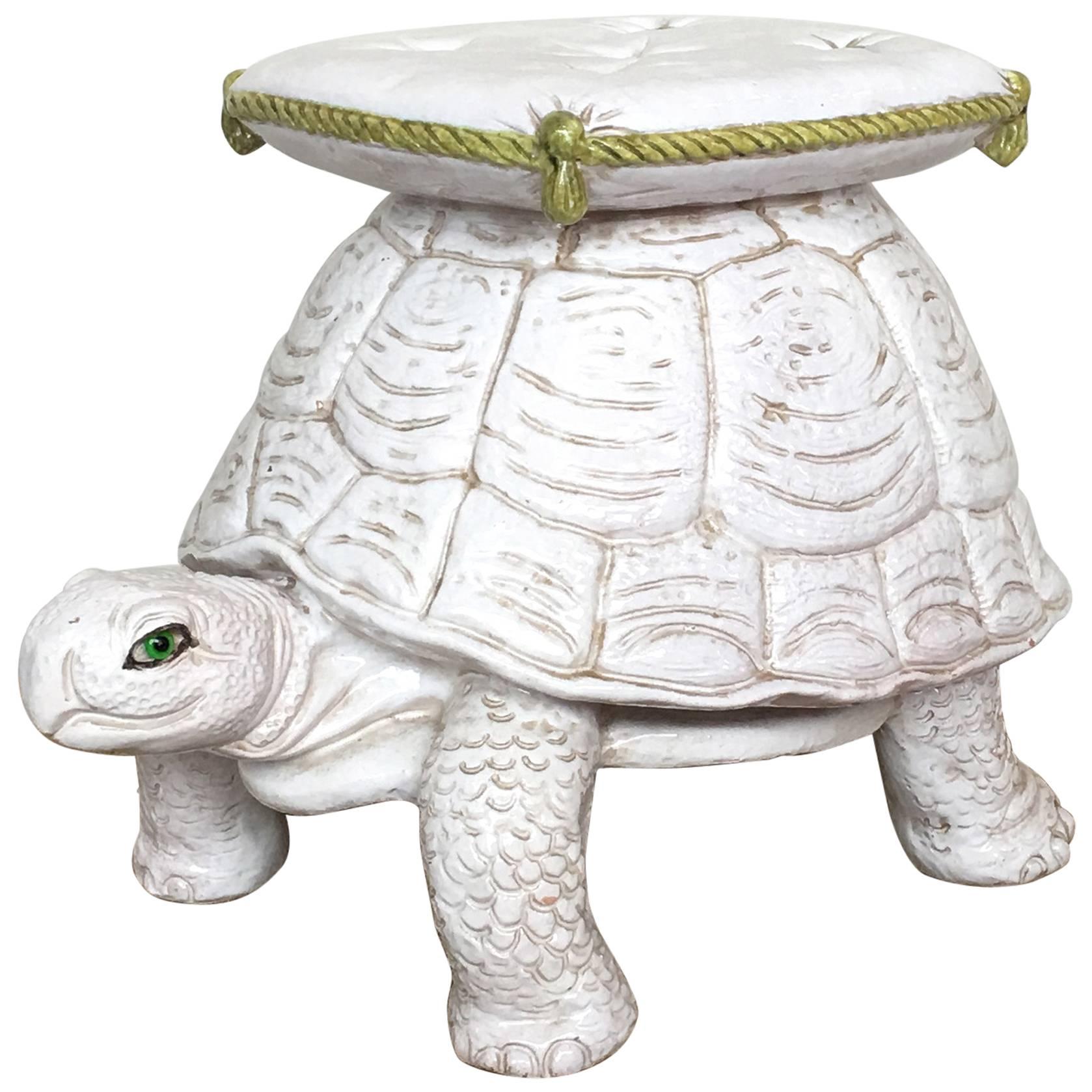 Whimsical Italian Glazed Ceramic Tortoise Garden Seat