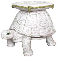 Whimsical Italian Glazed Ceramic Tortoise Garden Seat