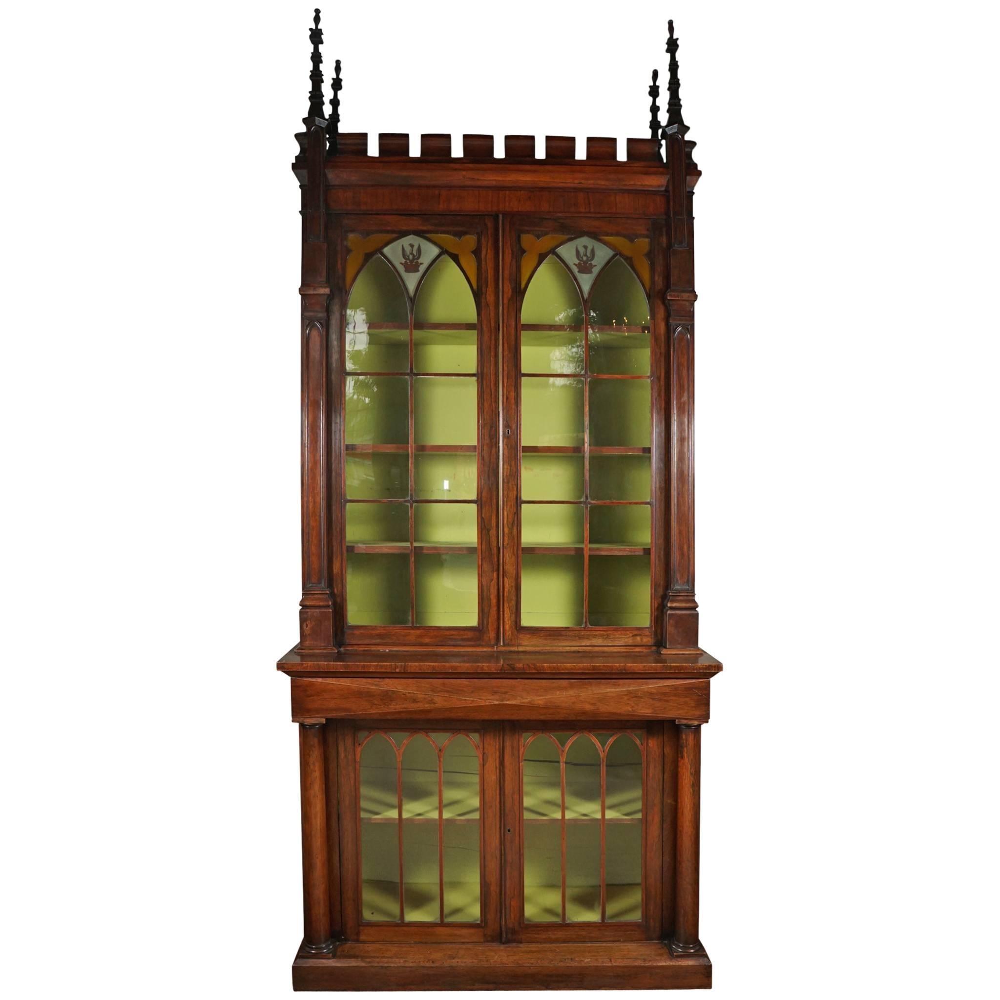 19th Century English Rosewood Gothic Revival Bookcase For Sale