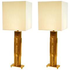 Pair of Tall Table Lamps in Brass Frigerio Italy 2