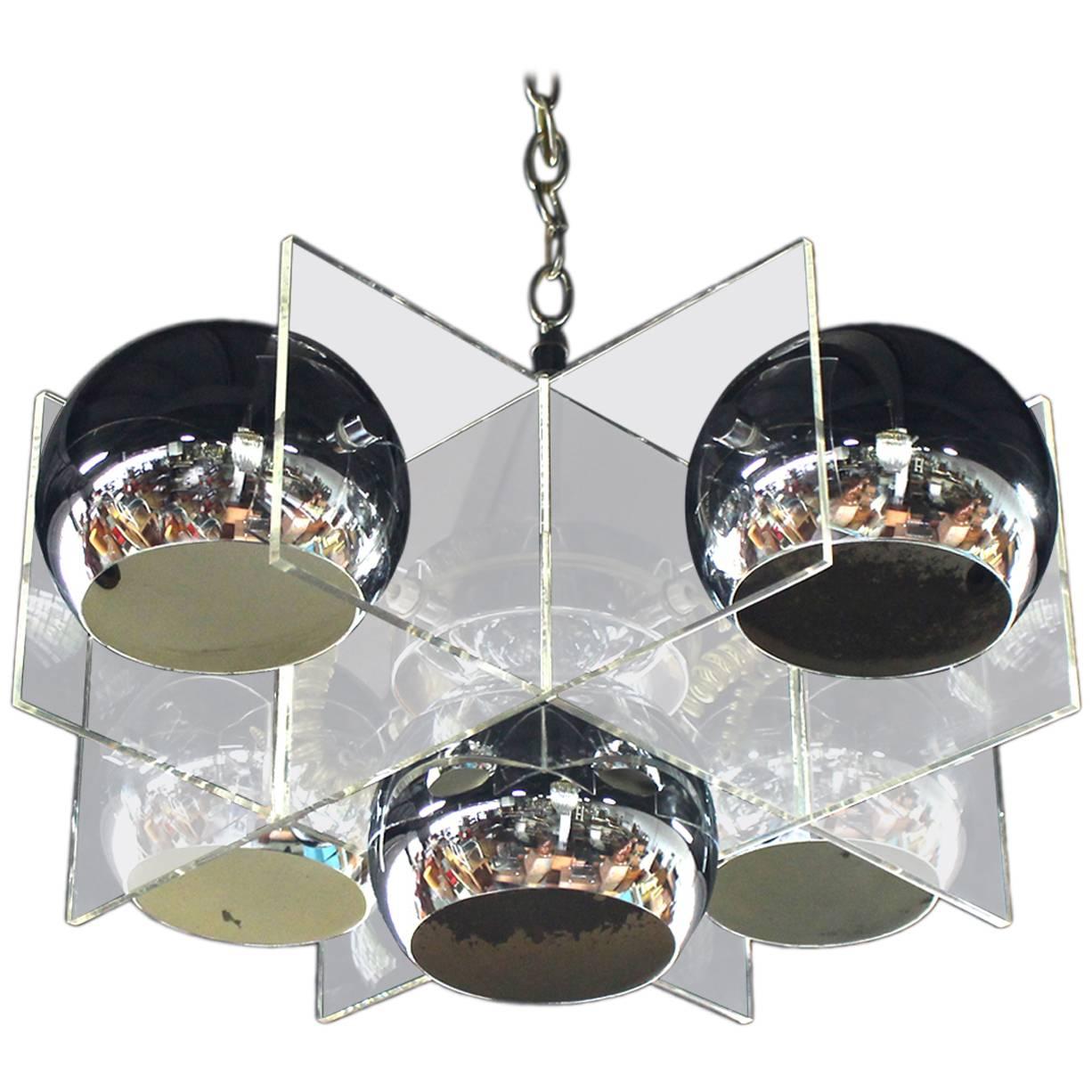 Lucite and Chrome Domes Mid-Century Modern Light Fixture For Sale