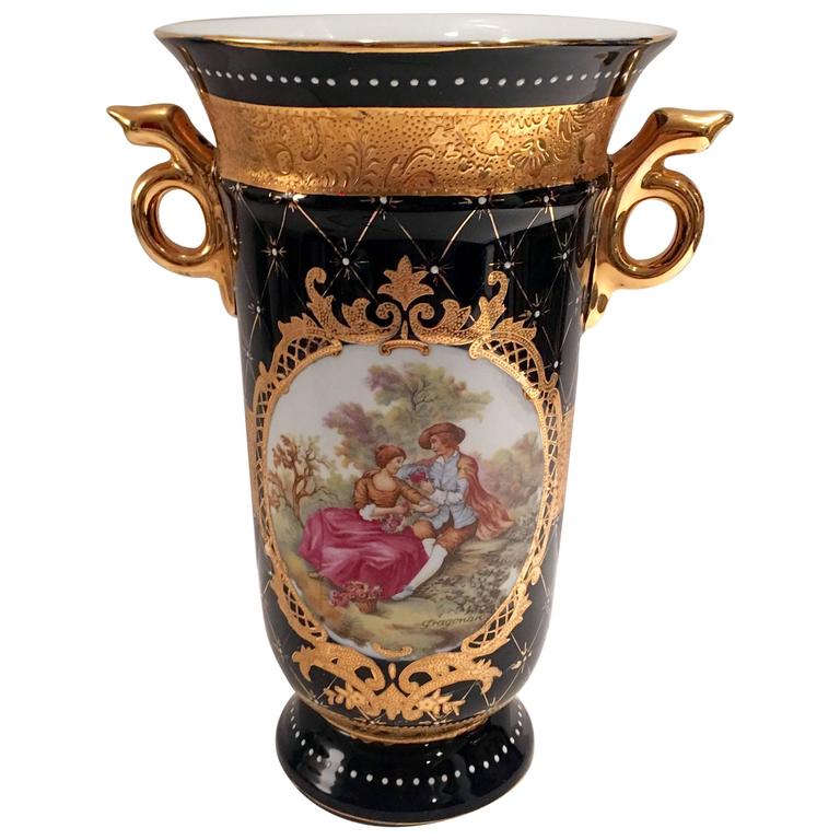 Limoges Cobalt French Sevres Style 22Karat Gold Vase at 1stDibs