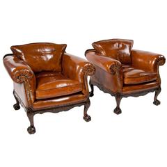 Wonderful Pair of Antique Leather Armchairs