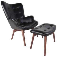 Mid-Century Style Wingback Lounge Chair with Ottoman 6