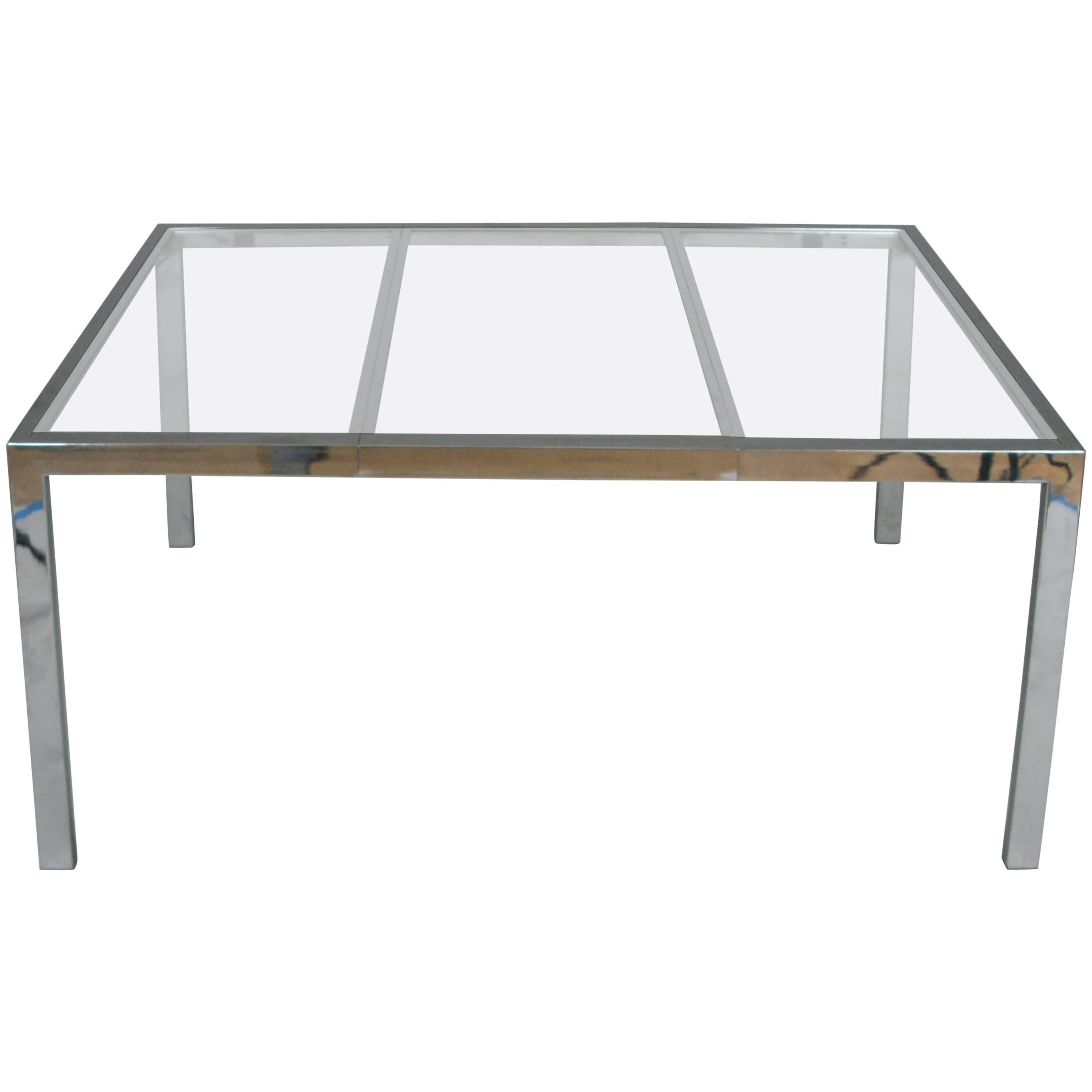 Vintage 1970s Chrome and Glass Extension Dining Table