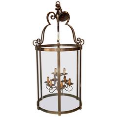 1950 Lantern Directoire Style in Silvered Bronze by Maison Jansen H 160 D 70 cm