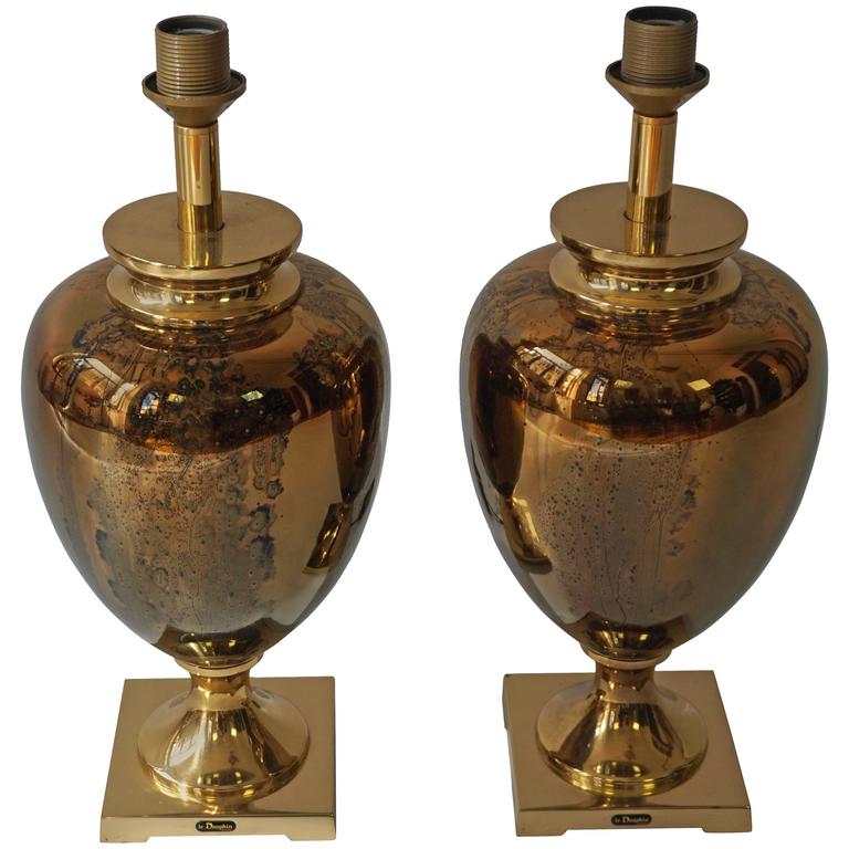 Maison Le Dauphin Glass and Brass Table Lamps at 1stDibs