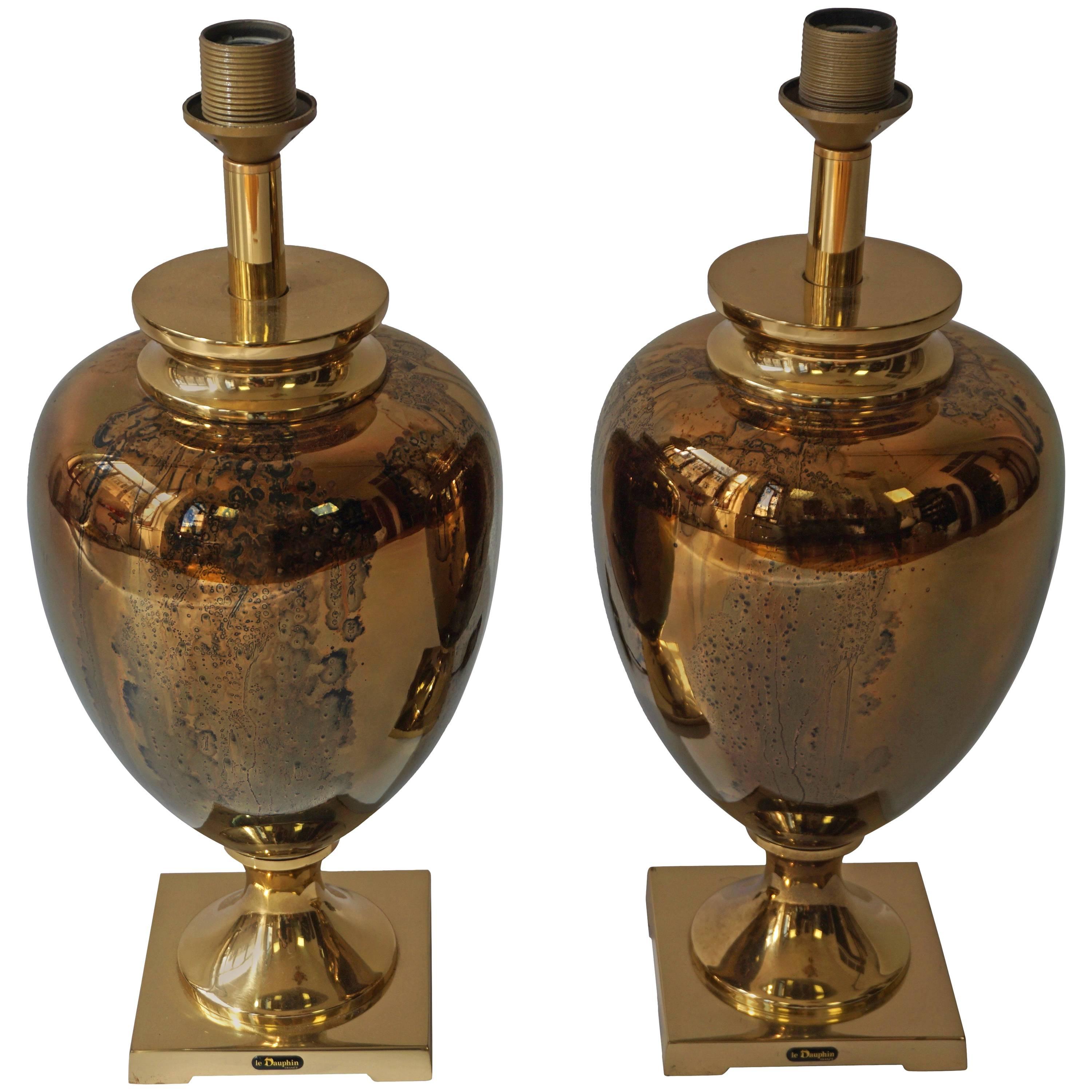 Maison Le Dauphin Glass and Brass Table Lamps