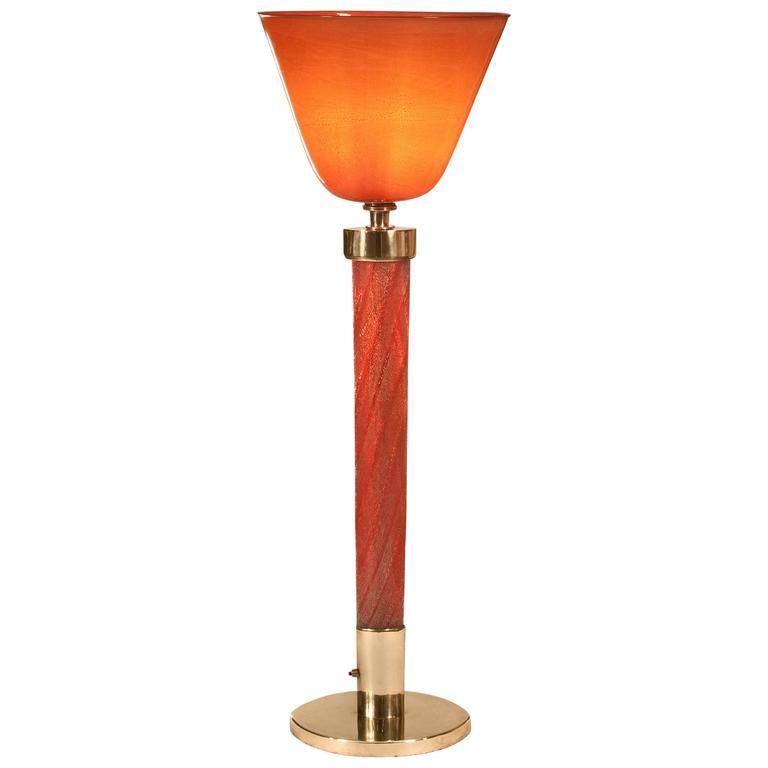 Tomaso Buzzi für Venini, Seltene Laguna Glas und Messing Tischlampe Modell 505 1
