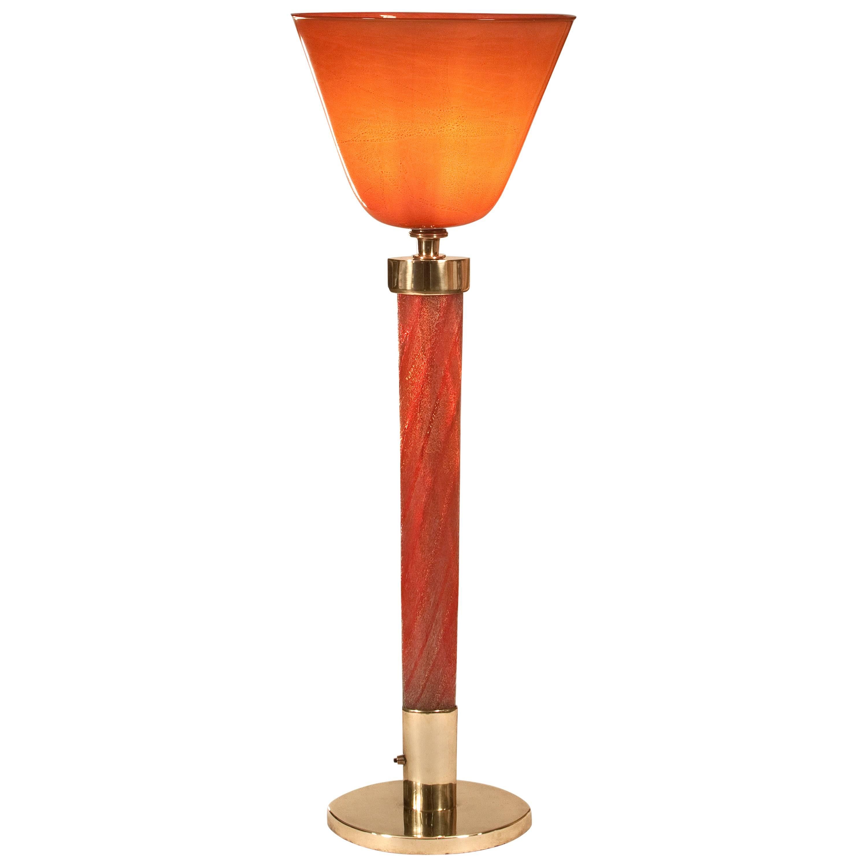 Tomaso Buzzi for Venini, Rare Laguna Glass and Brass Table Lamp, Model 505