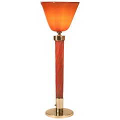 Tomaso Buzzi for Venini, Rare Laguna Glass and Brass Table Lamp, Model 505