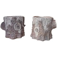 Large Companion Pair of Artisan Made Faux Bois Planters