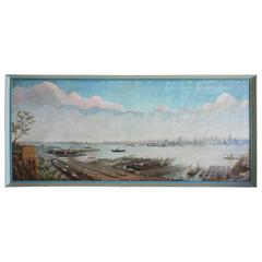 Vintage Manhattan NYC Skyline Painting