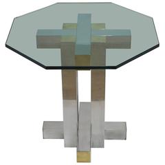 Paul Evans Style Aluminum and Brass Side or Entry Table