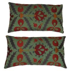Pair of Silk Suzani Hand Embroidery Pillows