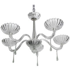 Mid-Century Clear Five-Light Murano Glass Chandelier