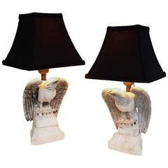 Pair of Marble Eagle Lamps