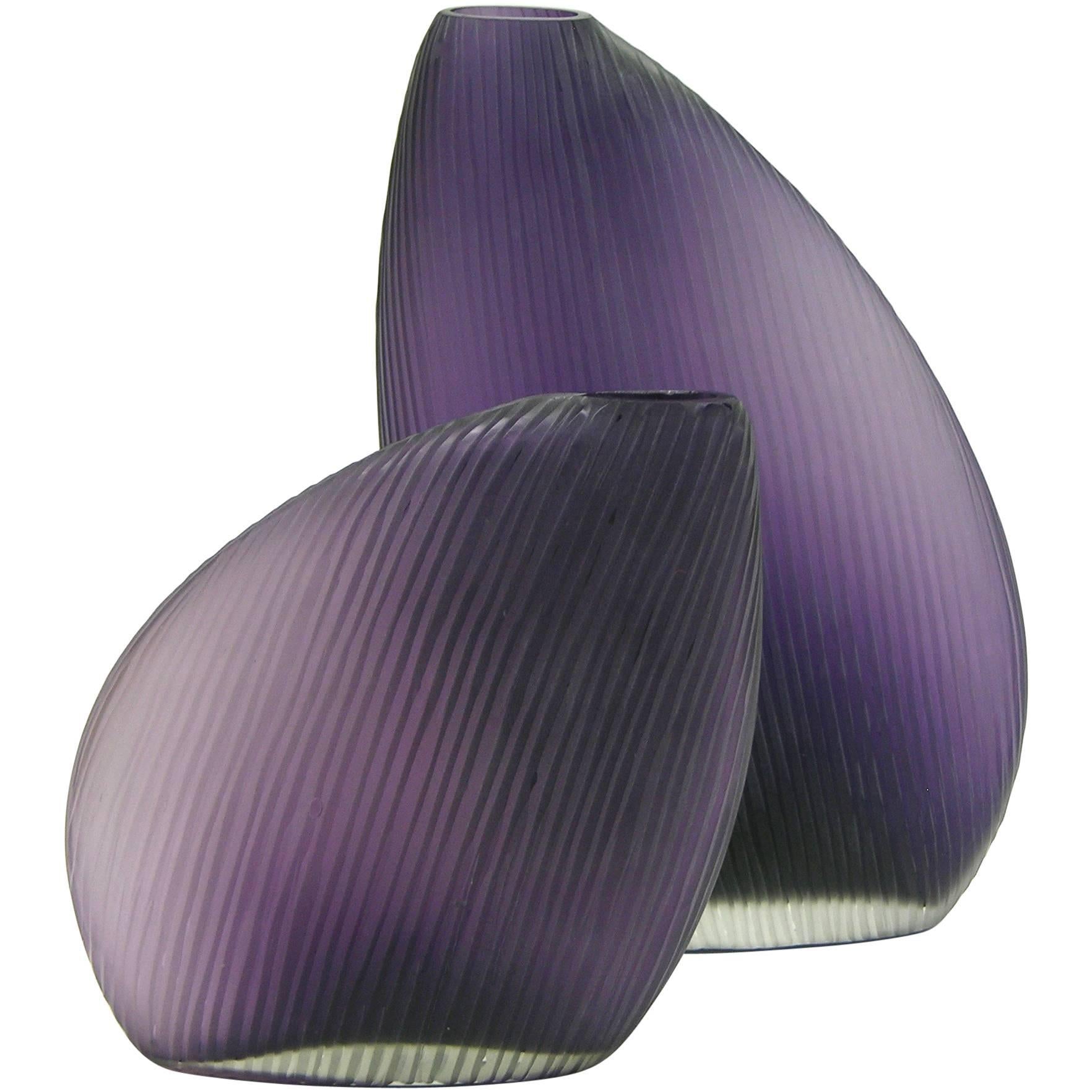 Vistosi 1970s Italian Modern Pair of Organic Purple Murano Glass Vases