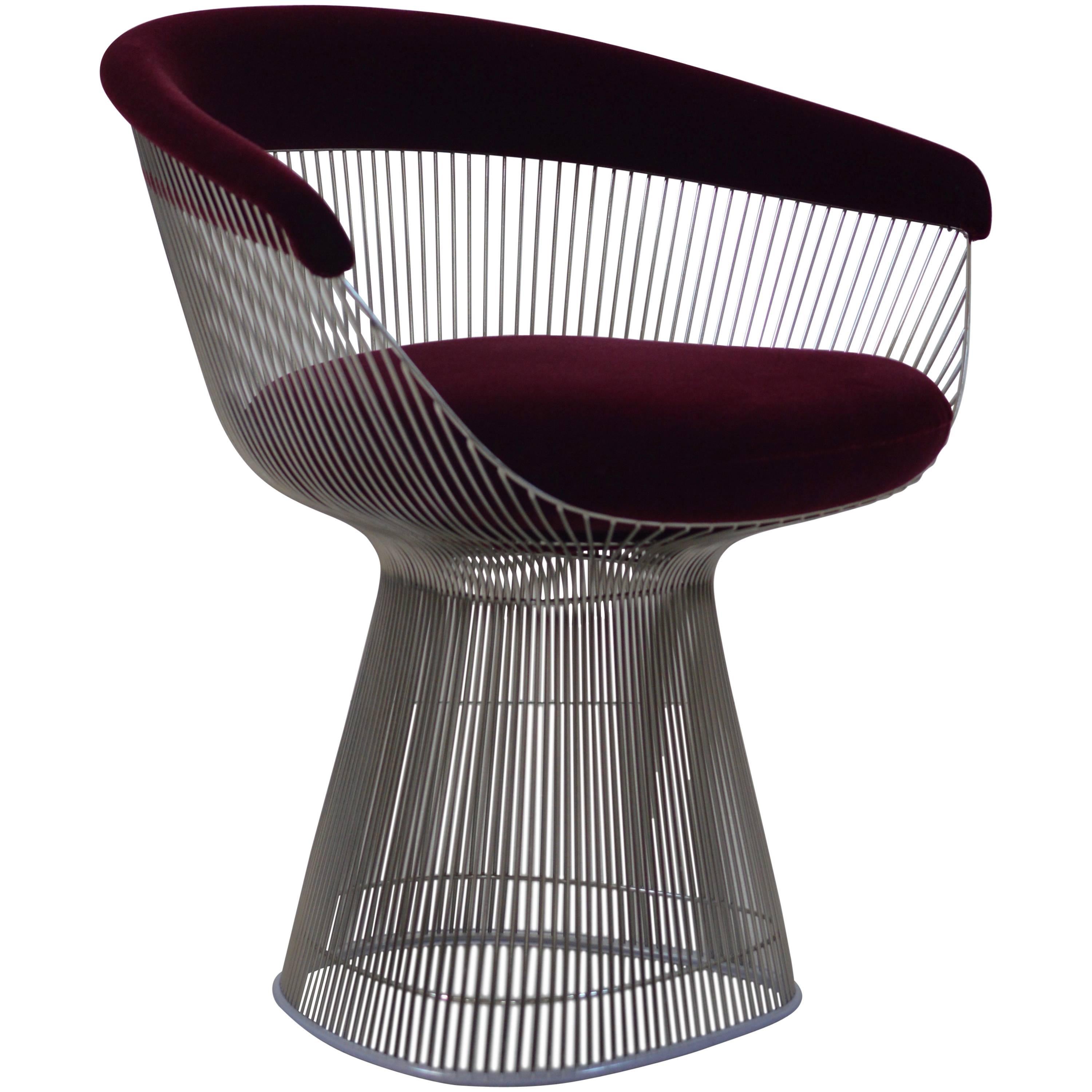 Burgundy Velvet Warren Platner Wire Chair for Knoll