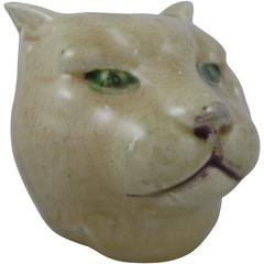 Orchies French Majolica Pottery Cat Head Figural Penny Bank